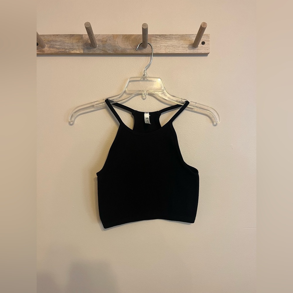 Ribbed black halter tank